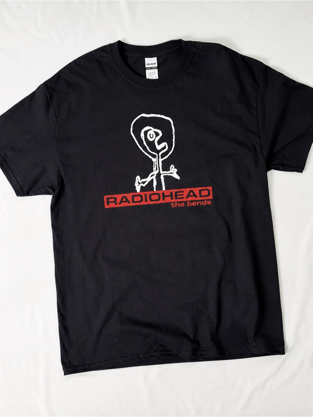 Black Radiohead Graphic T-Shirt White Sketch and Red Logo